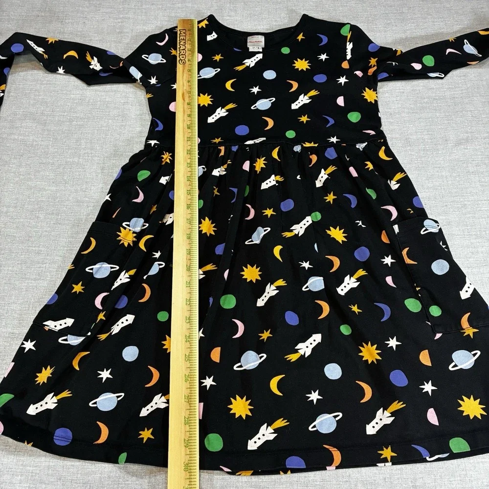 Hanna Andersson Black Space Twirl Dress Rocket, Planets, Stars Girls size 12